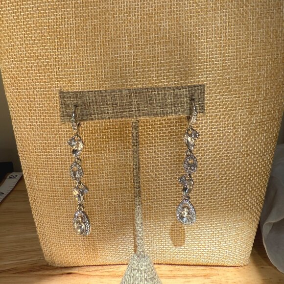 Givenchy Silver-Tone Pavé Crystal Open Pear Linear Drop Earrings - Picture 3 of 16